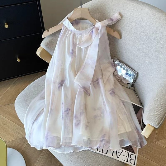 French Style Sleeveless Chiffon Halter Neck Top