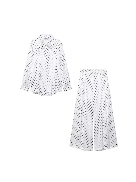 Women's Polka Dot Shirt and High-Waisted Pants Drip Depot