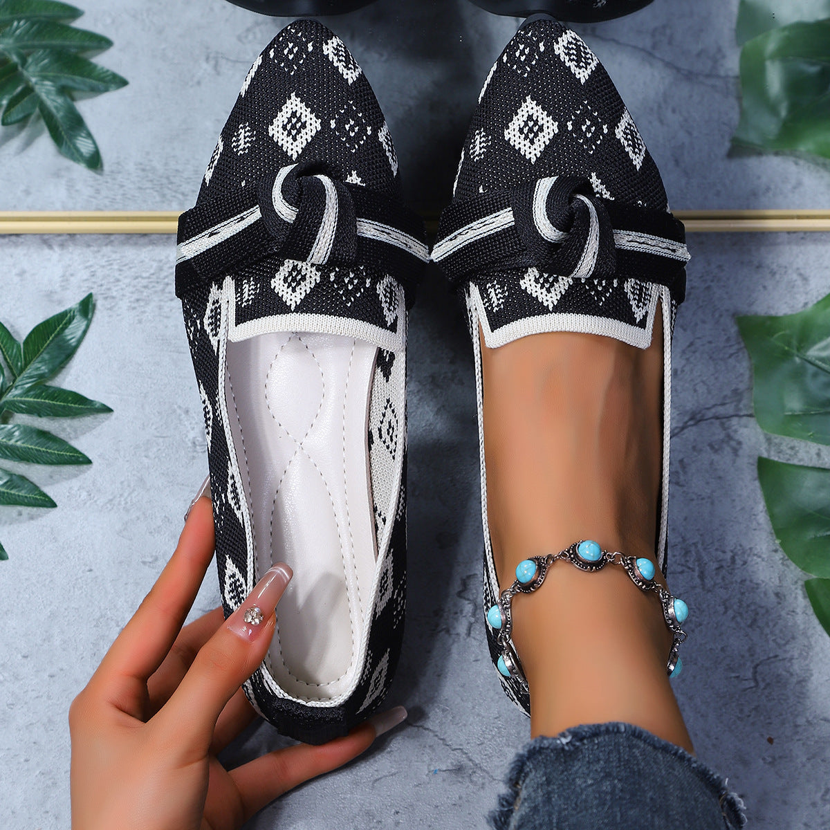 Womens Pointed-Toe Slip-On Flat Shoes Drip Depot