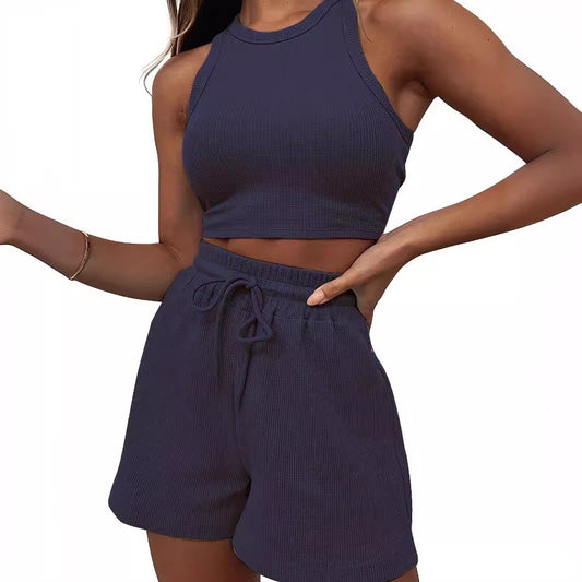 Sleeveless Waffle Vest and Shorts Set