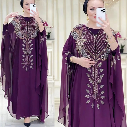 Plus-Size Chiffon Rhinestone Ethnic Dress