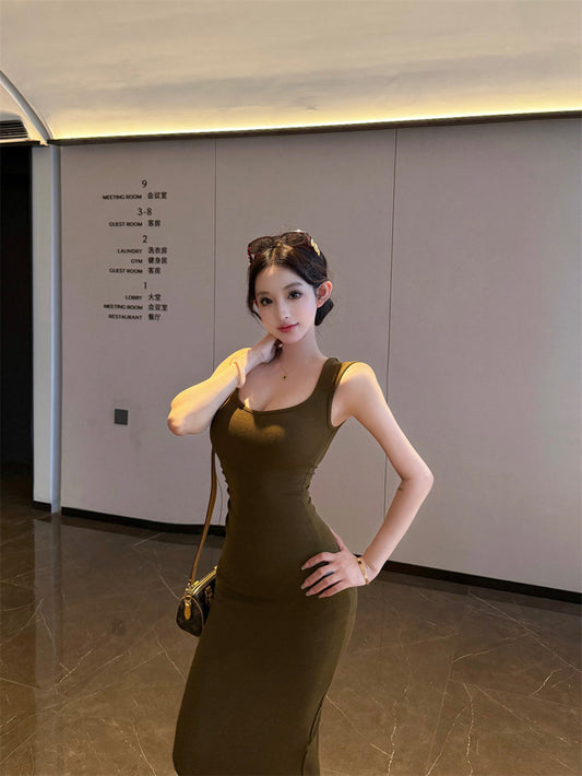 Olive Green Backless Bodycon Mermaid Dress