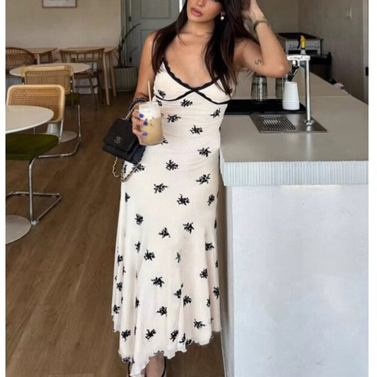 V Neck Slim Backless Suspender Dress for Women