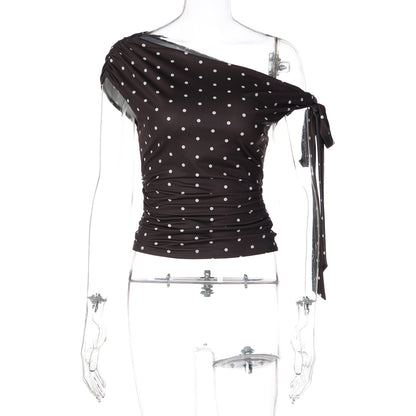 Polka Dot Tie-Up Knit Top