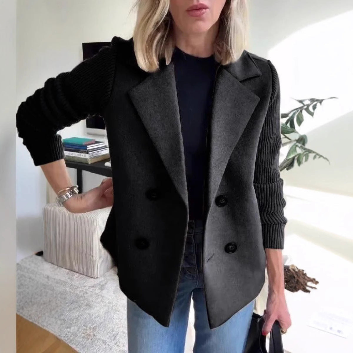 Wool Blend Splicing Jacket