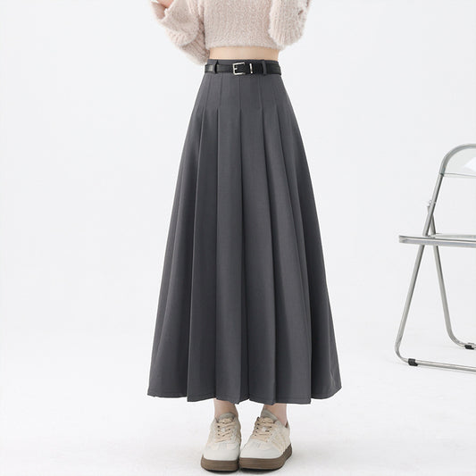 High Waist Pleated Mid-Length Skirt