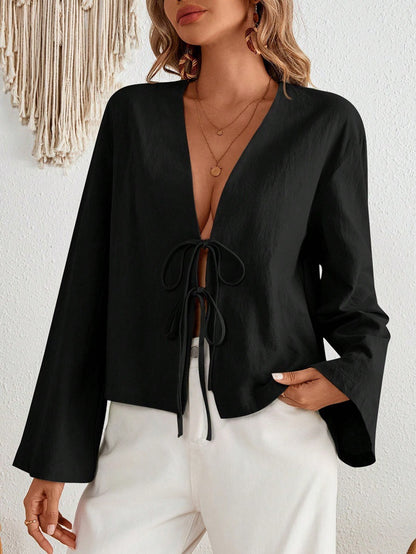 Women's Lace-Up Bell Sleeve Blouse