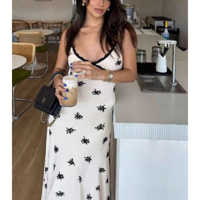 V Neck Slim Backless Suspender Dress for Women