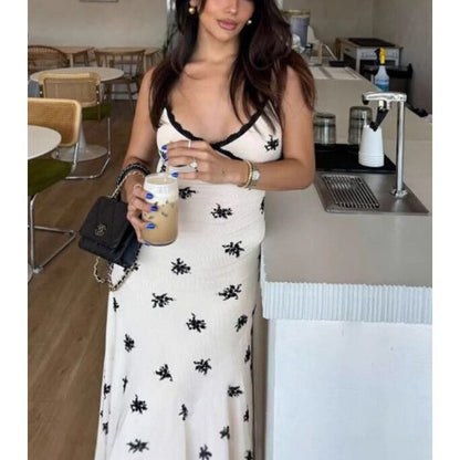 V Neck Slim Backless Suspender Dress for Women
