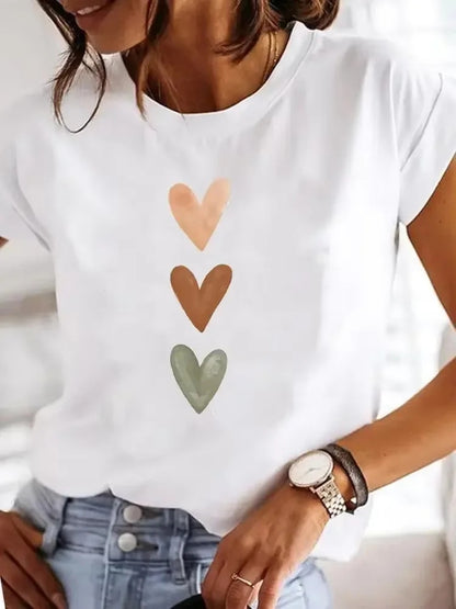 Womens Heart Print Cotton T-Shirt