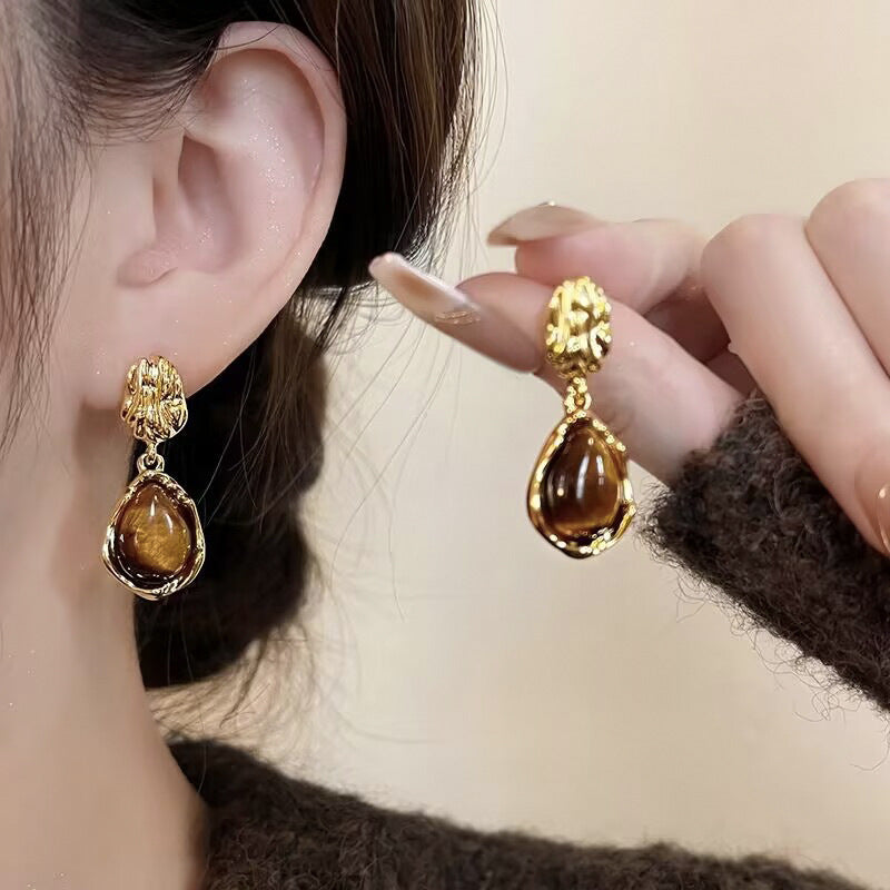 Geometric Tiger Eye Stone Drop Earrings Drip Depot