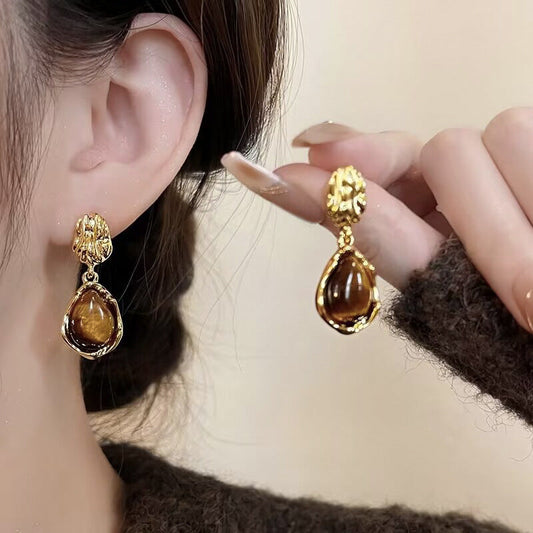 Geometric Tiger Eye Stone Drop Earrings Drip Depot