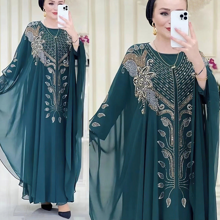 Plus-Size Chiffon Rhinestone Ethnic Dress