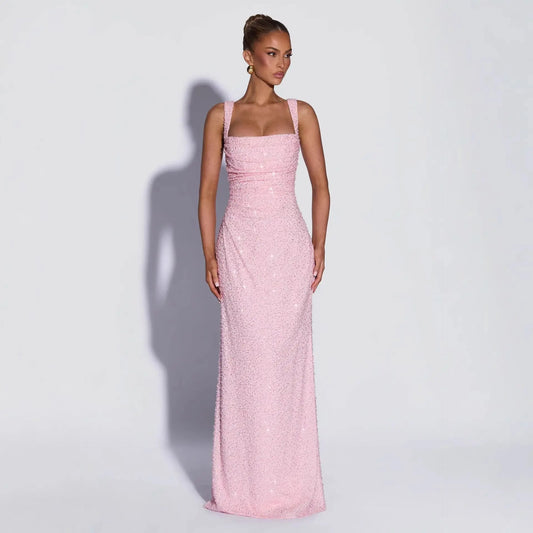 Sequined Sleeveless Tube Top Long Dress with Slit Drip Depot
