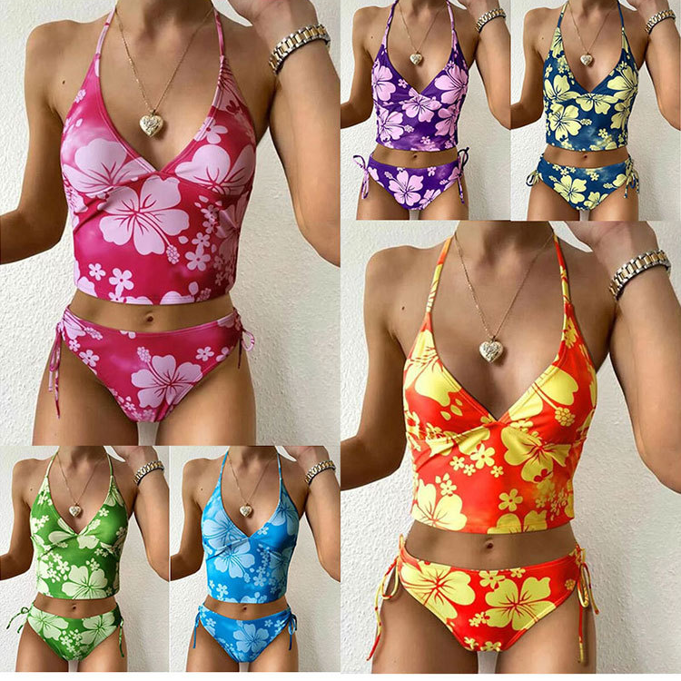 Floral Print High-Waisted Bikini Swimsuit Drip Depot