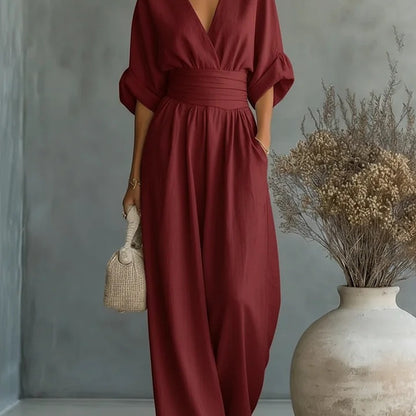 Elegant V-Neck Wide Leg Jumpsuit