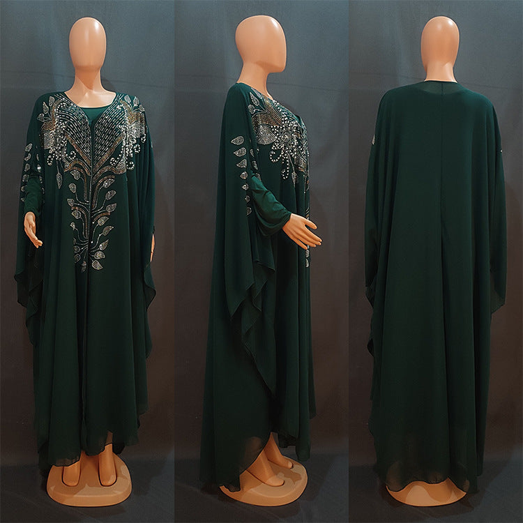 Plus-Size Chiffon Rhinestone Ethnic Dress