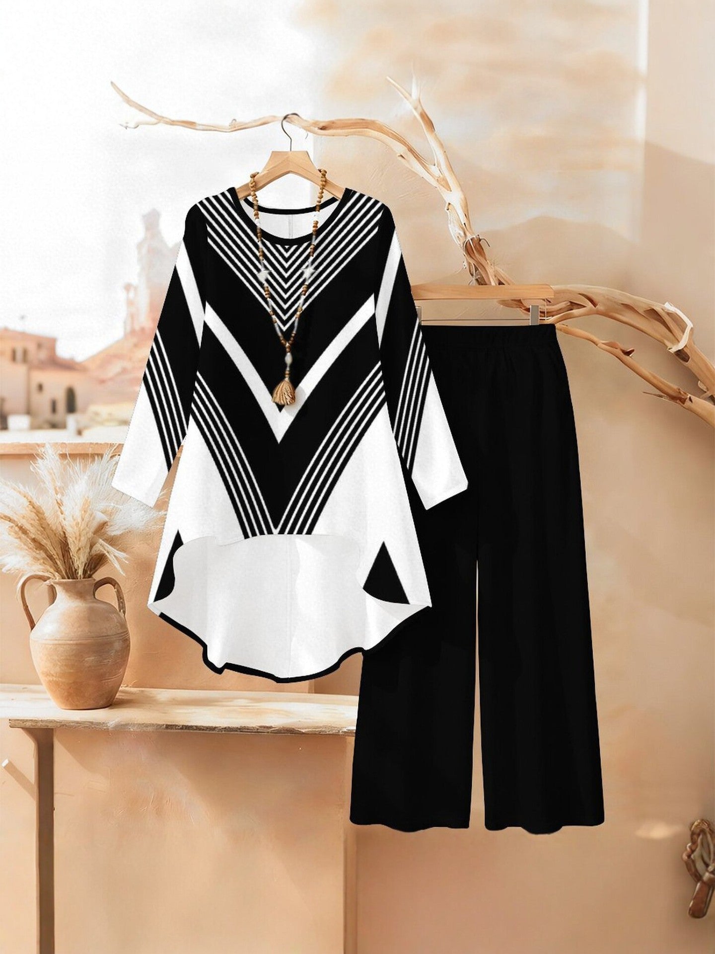 Printed Wide-Leg Pants for  Set