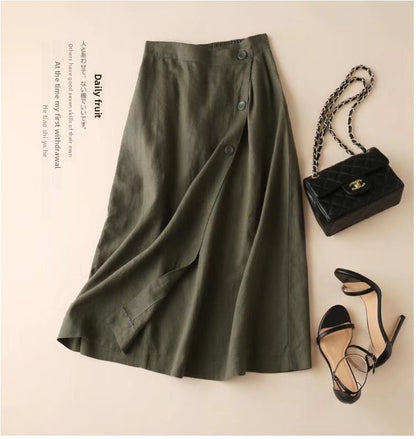Cotton Linen A-Line Flared Skirt