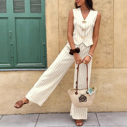 Vertical Stripe Vest and Pants Set