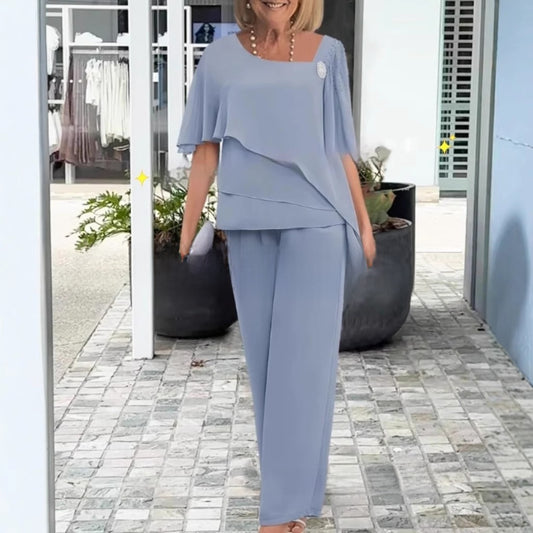Chiffon Beaded Wide-Leg Pants