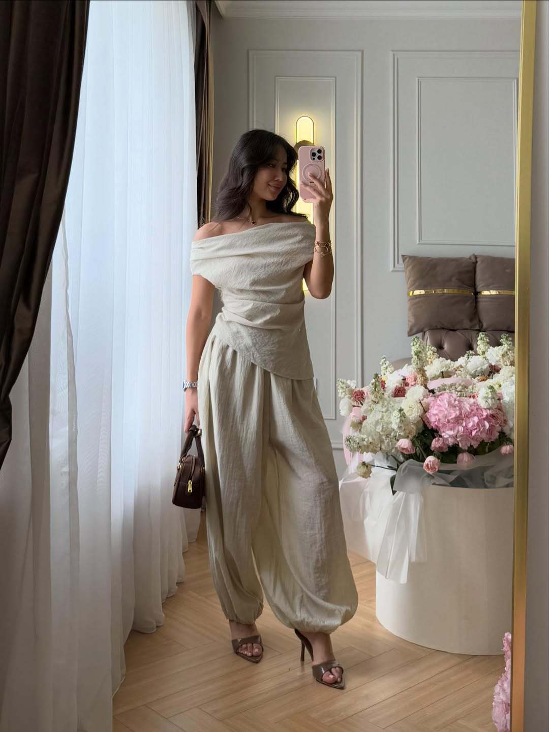 Womens Off-Shoulder Top and Lantern Pants Set Drip Depot