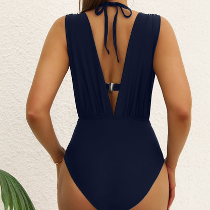 Deep V Hard Cup Push Up One Piece Swimsuit High Waist Bikini