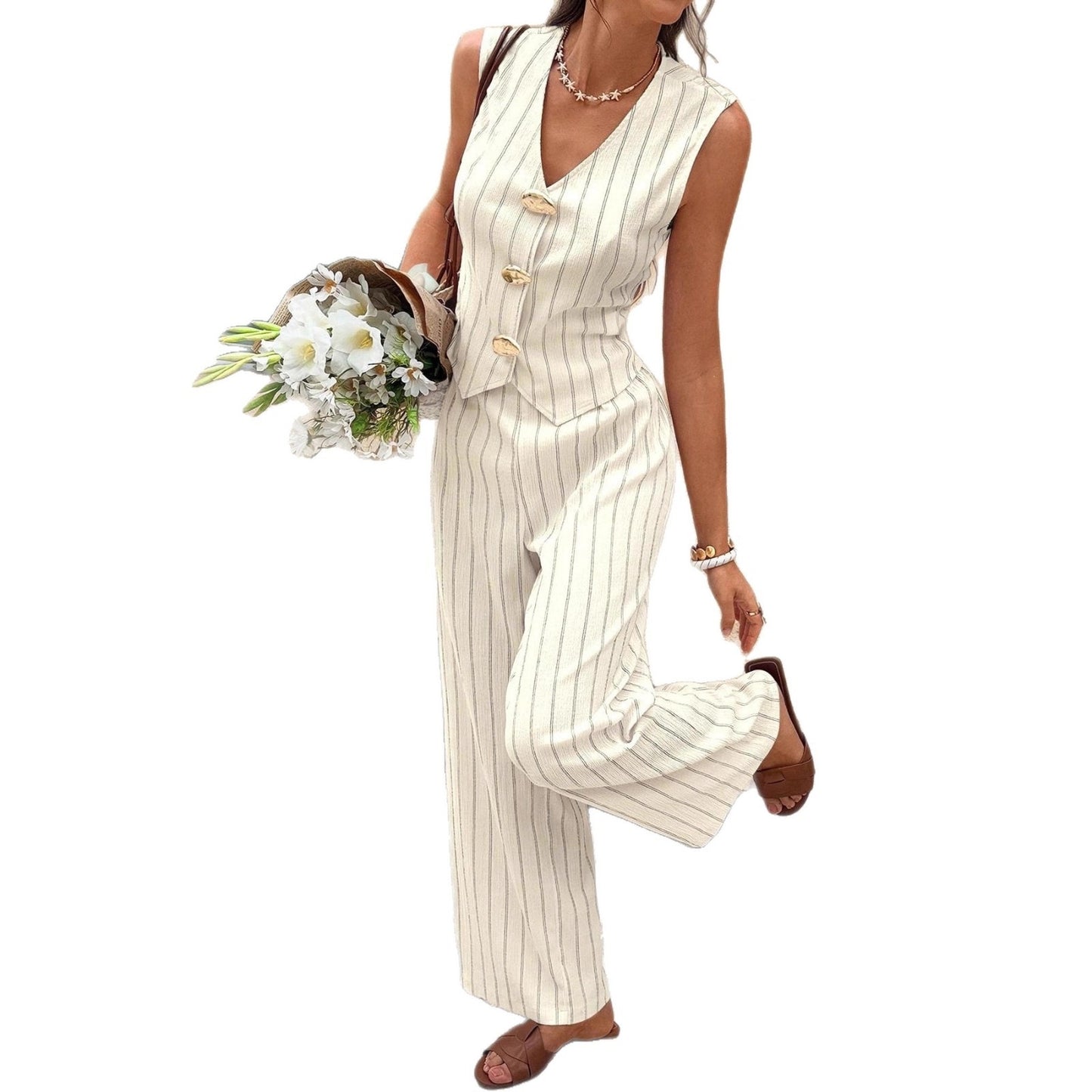 Vertical Stripe Vest and Pants Set