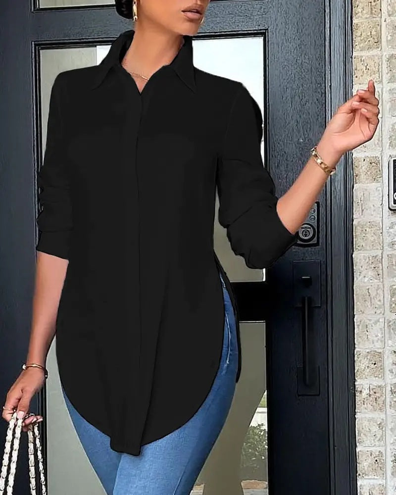 Womens Slim Fit Polo Collar Shirt
