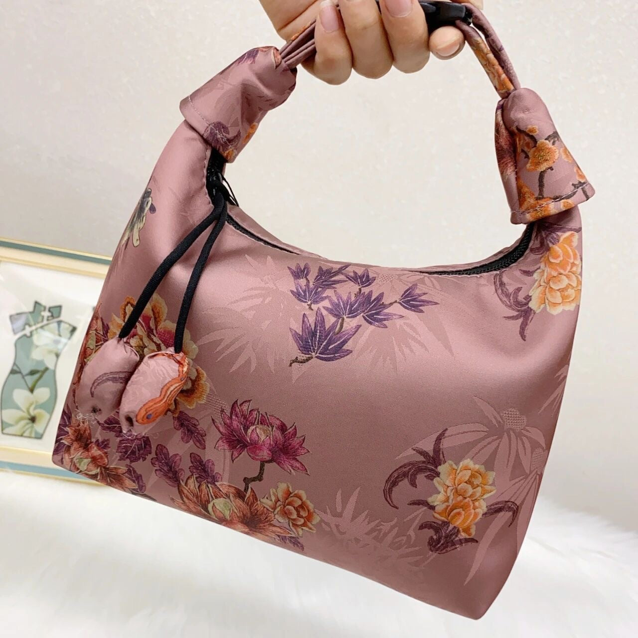 Xiangyunsha Crescent Crossbody Bag with Drawstring
