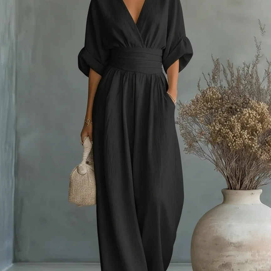 Elegant V-Neck Wide Leg Jumpsuit