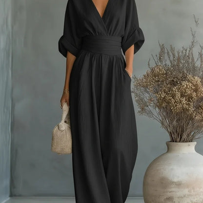 Elegant V-Neck Wide Leg Jumpsuit