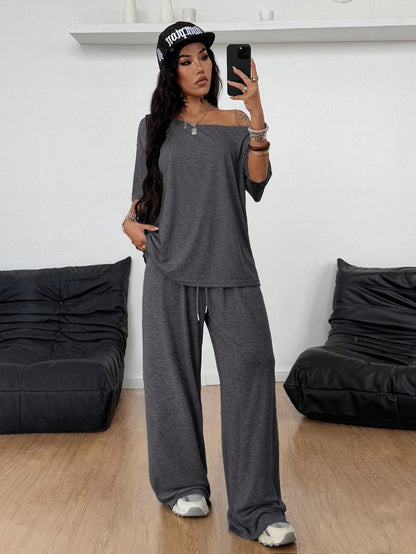 Off-Shoulder Wide-Leg Pants Set