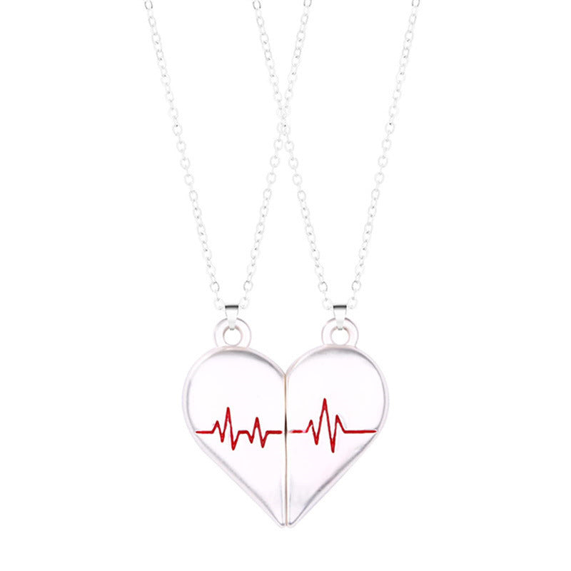 Lagou Heart-Shaped Couple Necklace with Magnetic Pendant