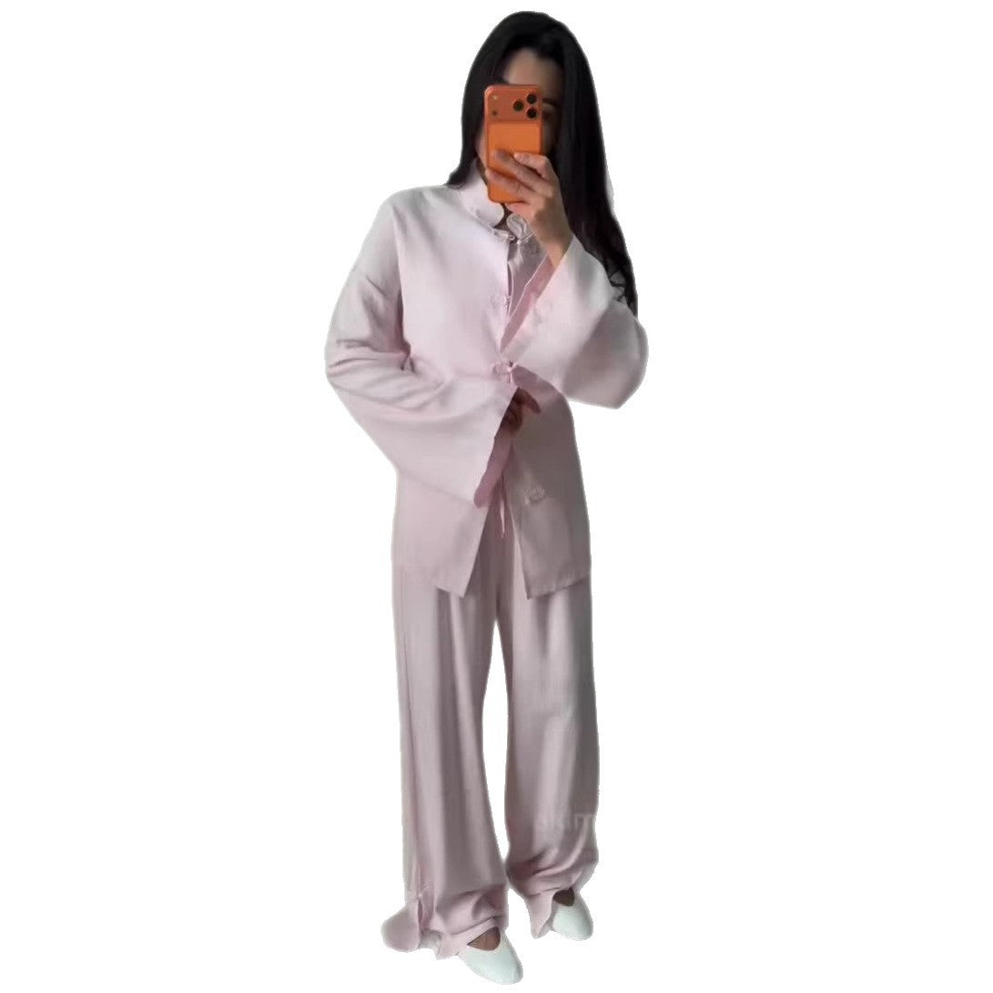 Retro Slim-Fit Long Sleeve Lapel Wide-Leg Pants Set