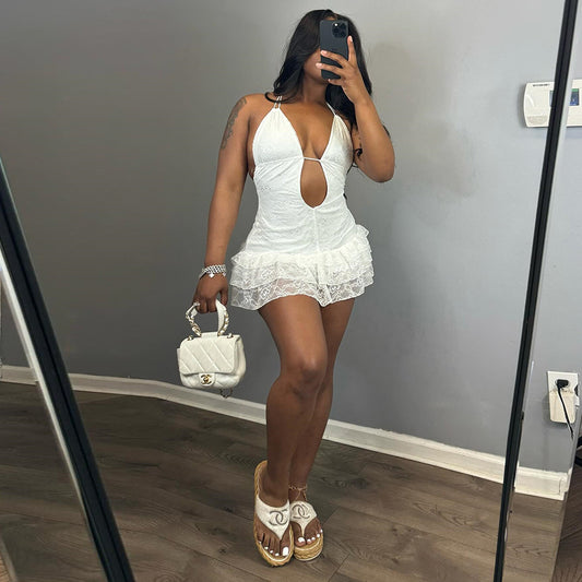 Womens Floral Lace Halter Dress