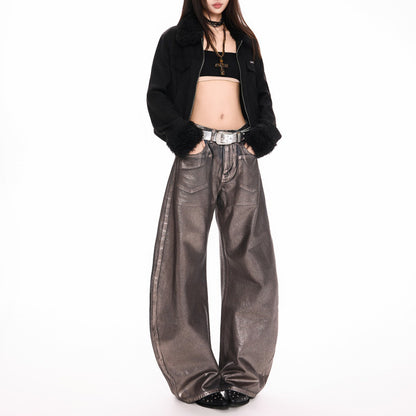 Silver Embellished Denim Wide Leg Pants