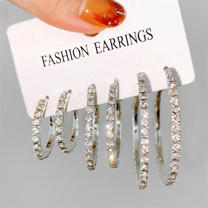 Rhinestone Geometric Hoop Earrings set