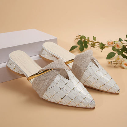 Womens Pointed Toe V-Mouth Slippers with Thick Heel
