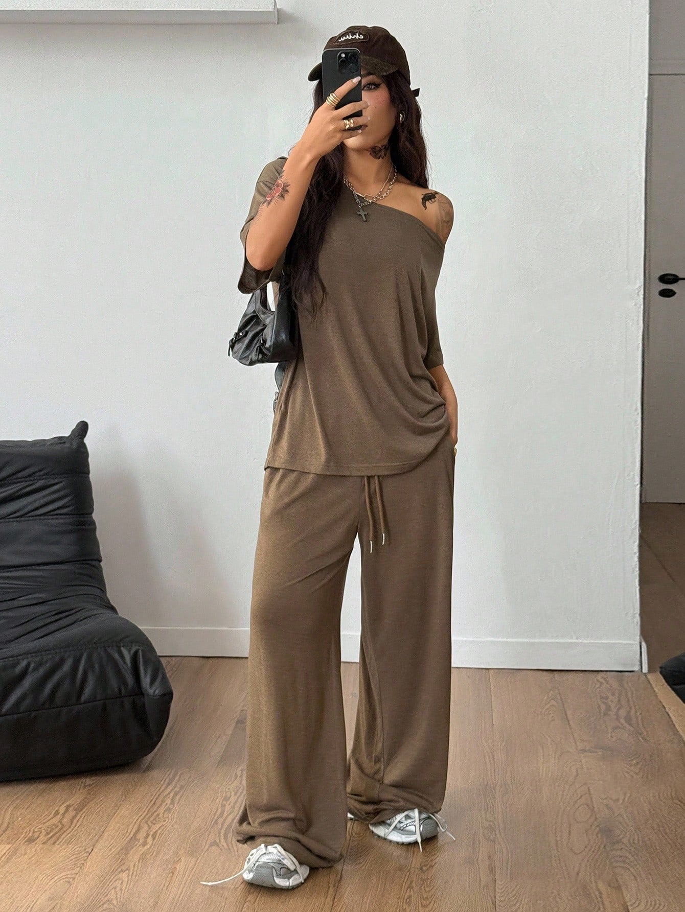 Off-Shoulder Wide-Leg Pants Set