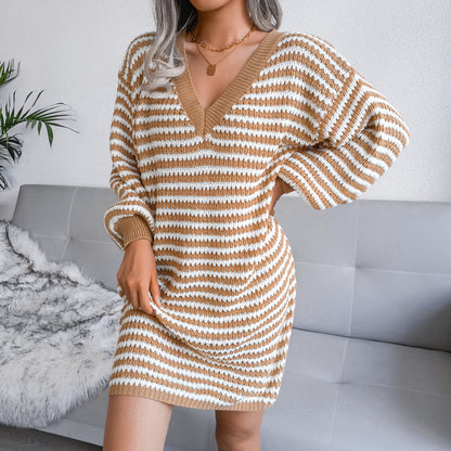 Striped Hollow-Out Knit Dress