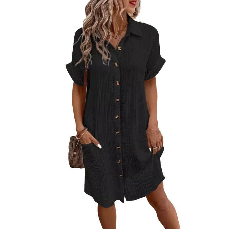 Womens V-Neck Button Shirt Dress