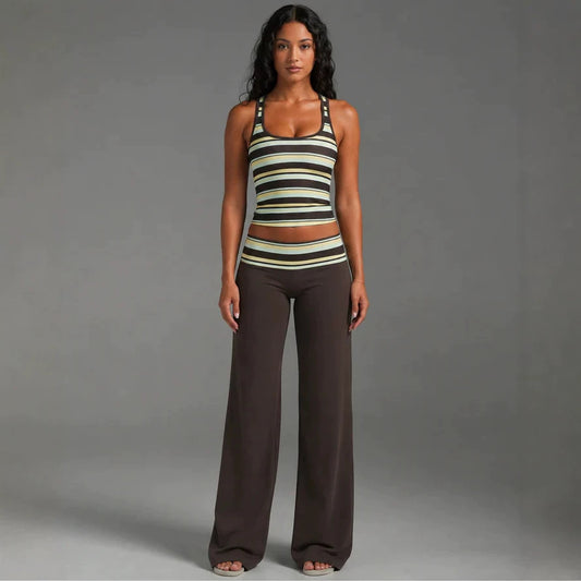Striped top and loose-fitting trousers Set
