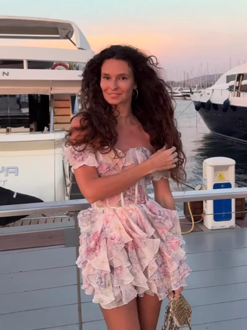 Floral Print Off-Shoulder Ruffle Dress Drip Depot