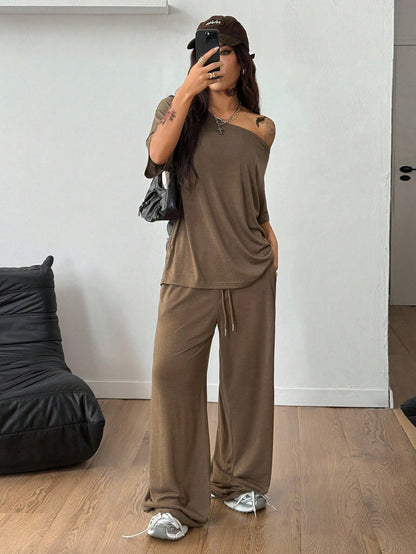 Off-Shoulder Wide-Leg Pants Set