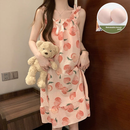Sling Nightgown  Thin Cute Sweet Pajamas with Chest Pad