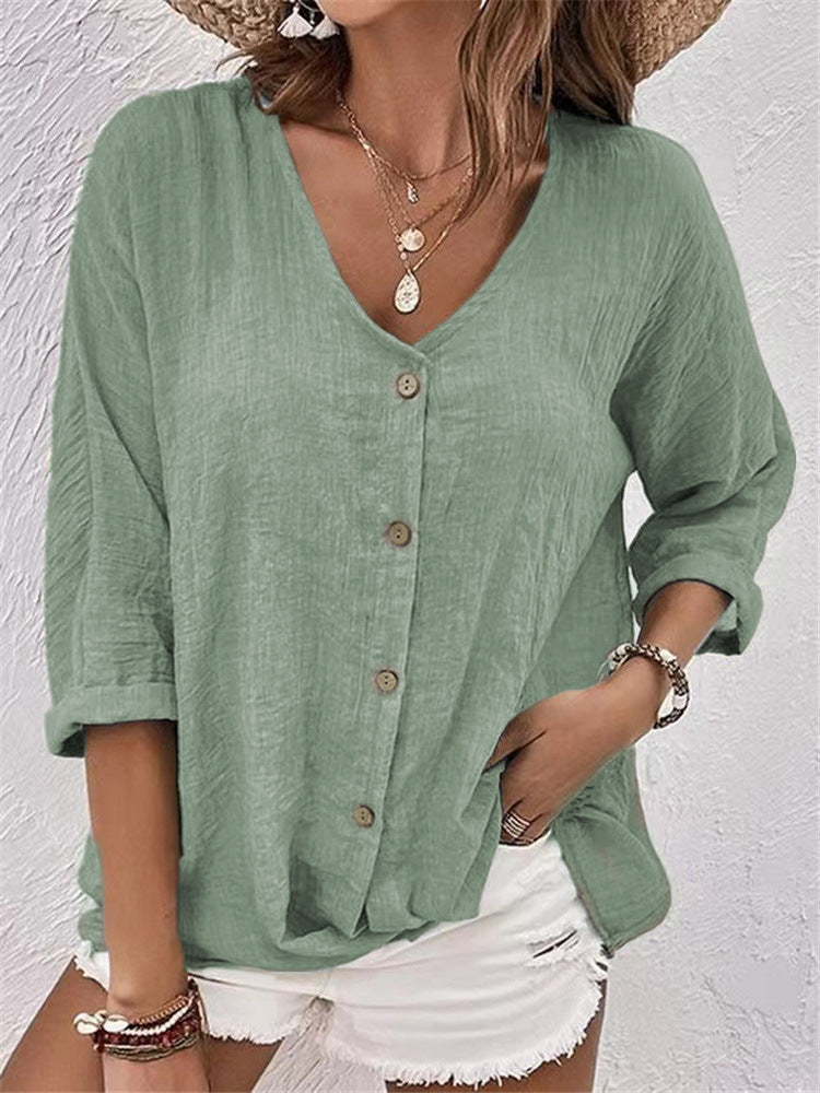 Womens V-Neck Long Sleeve Blouse