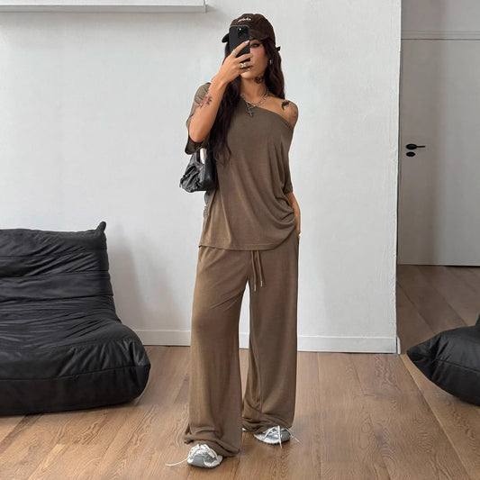 Off-Shoulder Wide-Leg Pants Set