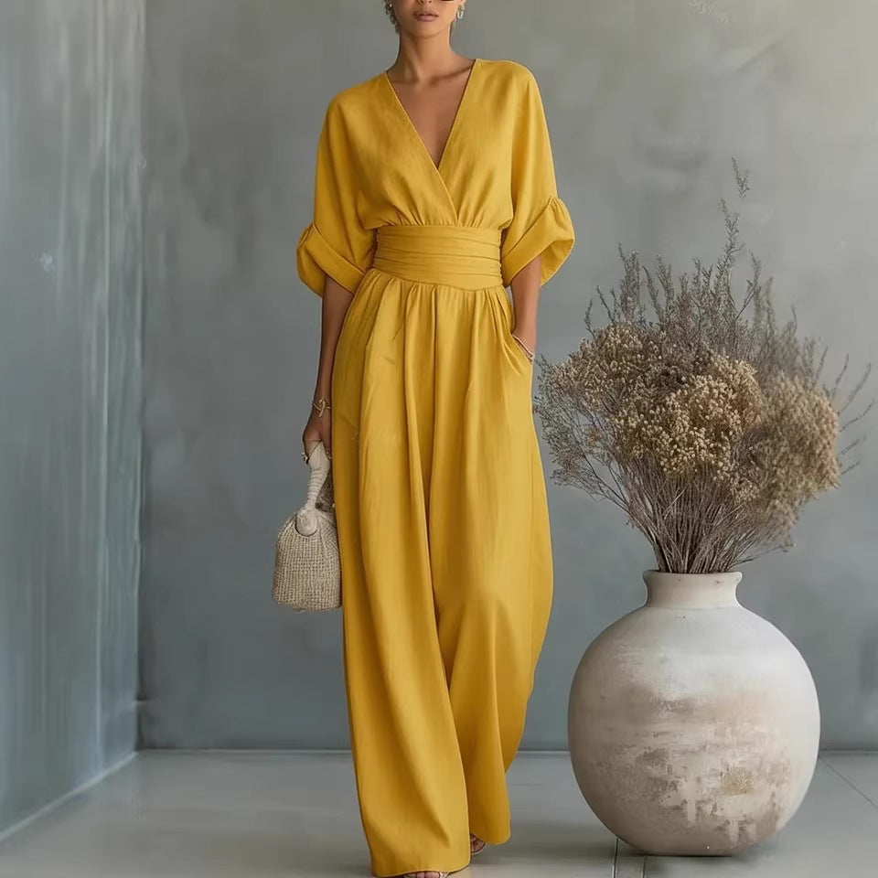 Elegant V-Neck Wide Leg Jumpsuit