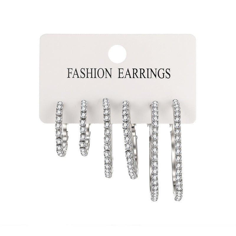 Rhinestone Geometric Hoop Earrings set